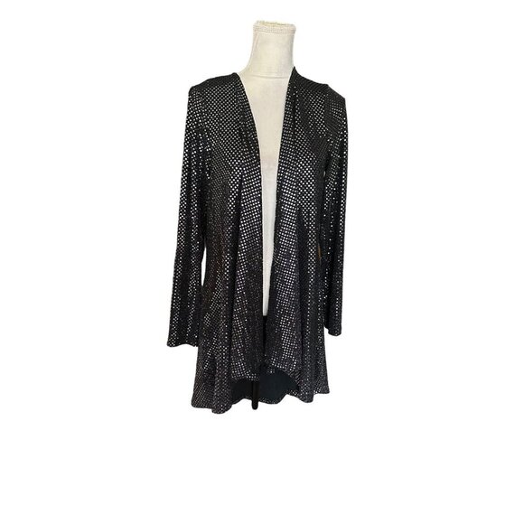Vocal Black & Silver Sequin Long Sleeve Sparkling Open Front Cardigan Small - Picture 1 of 8